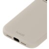 Beżowe etui silikonowe z widocznym logo "holdit" na dolnej części, z otworem na port ładowania i otworami na głośniki. Produkt jest przeznaczony do telefonu Apple iPhone 17 Pro.