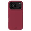 Czerwone etui silikonowe z trzema otworami na aparaty i jednym na lampę błyskową, z widocznym napisem "holdit" na dole. Produkt jest przeznaczony do telefonu Apple iPhone 17 Pro.