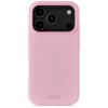Różowe etui silikonowe z trzema otworami na aparaty i jednym na lampę błyskową, z widocznym napisem "holdit" na dole. Produkt jest przeznaczony do telefonu Apple iPhone 17 Pro Max.