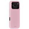 Różowe etui silikonowe z trzema otworami na aparaty i jednym na lampę błyskową, z widocznym logo "holdit" na dole. Produkt przeznaczony do telefonu Apple iPhone 17 Pro Max.