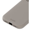 Beżowe etui silikonowe z widocznym logo "holdit" oraz otworami na głośniki i port ładowania. Produkt przeznaczony jest do telefonu Apple iPhone 17 Pro Max.