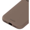 Jasnobrązowe etui silikonowe z widocznym napisem "holdit" na dolnej części, posiada otwory na głośniki i port ładowania. Produkt przeznaczony jest do telefonu Apple iPhone 17 Pro Max.