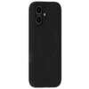 Czarne etui na telefon z dwoma otworami na aparat oraz okrągłym wzorem na środku, z widocznym napisem "holdit" na dole.