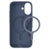 Niebieskie etui na telefon z okrągłym wycięciem na aparat i symbolem recyklingu na środku. Obok znajduje się pierścień z napisem "Bring me when changing to a new phone" oraz logo "holdit".