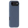 Niebieskie etui na telefon z okrągłym wzorem na środku i wycięciem na aparat, z widocznym napisem "holdit" na dole. Etui ma gładką powierzchnię i jest przystosowane do systemu MagSafe.