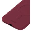 Czerwone etui na telefon z okrągłym wyżłobieniem na środku i napisem "holdit" w dolnej części. Etui posiada otwór na port ładowania oraz dwa małe otwory obok.