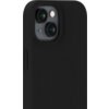 Czarne etui na telefon z wycięciem na podwójny aparat i okrągłym wzorem na środku. Widoczny jest przycisk boczny na etui.