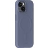 Niebieskie etui na telefon z dwoma wycięciami na aparaty oraz widocznym logo "holdit" na dole. Na etui znajduje się okrągły wzór sugerujący kompatybilność z MagSafe.