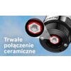 Na zdjęciu widoczny jest fragment blendera z logo "BOSCH" oraz powiększenie elementu z napisem "Trwałe połączenie ceramiczne" na tle nieba.