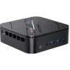 Czarny komputer Blackview MP100 Pro z widocznymi portami: AUDIO, dwa USB, TYPE-C oraz przyciskiem zasilania. Na górnej powierzchni znajduje się kolorowy wzór z napisem "Blackview" i tekstem "MADE BY BLACKVIEW".