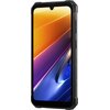 Smartfon z pomarańczowym i niebieskim gradientem na ekranie, posiada solidną obudowę z widocznymi przyciskami bocznymi. Na boku obudowy widnieje napis "WATERPROOF".