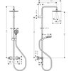 Schemat techniczny zestawu prysznicowego natynkowego z deszczownicą, przedstawiający wymiary i kąty poszczególnych elementów, takich jak wysokość 1124 mm, średnica 205 mm, oraz kąty nachylenia 15°. Widoczne są oznaczenia średnic rur, takie jak Ø 34 i Ø 19
