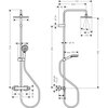 Schemat techniczny zestawu prysznicowego z deszczownicą, przedstawiający wymiary i proporcje poszczególnych elementów, takich jak wysokość 1124 mm, szerokość 230 mm, oraz średnice Ø 34 mm i Ø 19 mm. Widoczne są także kąty nachylenia 15° oraz oznaczenia ta