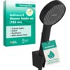Pudełko z napisem "hansgrohe Activera S Shower holder set (125 cm)" oraz cechami produktu: "2 spray types, Select, FlexPower, With shower hose", obok czarny matowy zestaw prysznicowy z etykietą "EcoSmart reduce water, not pleasure". Na pudełku widoczne są
