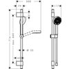 Schemat techniczny przedstawiający zestaw prysznicowy z wymiarami: 714 mm wysokości, 300 mm szerokości, średnica 22 mm, oraz inne oznaczenia takie jak 79 mm, 51 mm, 63 mm i 117 mm. Produkt to "Zestaw prysznicowy natynkowy HANSGROHE Activera Select S 28048