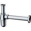 Chromowany syfon do umywalek o prostym, cylindrycznym kształcie z widocznymi złączami i gładką powierzchnią. Produkt ma metaliczny połysk i składa się z kilku połączonych elementów.