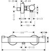 Schemat techniczny baterii prysznicowej z oznaczeniami wymiarów: średnica 68 mm, odległości 15-23 mm, 25 mm, 80 mm, 103 mm, 150 ±12 mm, 20 mm, 304 mm, wysokość 30 mm, 38 mm, oraz gwinty G1/2.