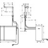 Schemat techniczny przedstawia wymiary i układ instalacji baterii HANSGROHE Aqittura M91 76837670 z filtrem w kolorze czarny mat. Widoczne są szczegółowe oznaczenia wymiarów, takie jak wysokość, średnice oraz odległości między elementami, a także oznaczen