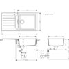 Schemat techniczny zlewozmywaka jednokomorowego z ociekaczem, przedstawiający widok z góry oraz przekroje boczne z wymiarami: 1000x500 mm, głębokość komory 195 mm, szerokość komory 430 mm. Na schemacie widoczne są oznaczenia a, b = Ø 35 oraz inne wymiary 