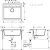 Schemat techniczny zlewozmywaka jednokomorowego o wymiarach 57x51 cm, z oznaczeniami wymiarów w milimetrach: szerokość 570, głębokość 510, promień narożnika R12, oraz średnica otworów a, b, c, d, e wynosząca 35. Widoczne są także szczegóły montażowe, taki