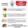Na zdjęciu znajduje się infografika opisująca proces powstawania karmy suszonej dla psów marki Dolina Noteci. Widoczny jest tekst wyjaśniający, że karma składa się w 80% z mięsa, podrobów i ryb, a także ilustracje przedstawiające składniki oraz proces sus
