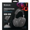 Czarne opakowanie słuchawek bezprzewodowych z logo "defender" i napisem "FREEMOTION B645 Wireless stereo headset". Widoczne są ikony informujące o wersji Bluetooth 5.3, czasie pracy do 30 godzin, a także napisy "MicroSD card slot", "Controls on earcups", 