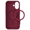 Czerwone etui na telefon z okrągłym wycięciem na aparat i wytłoczonym symbolem recyklingu. Na dołączonym pierścieniu widnieje napis: "Bring me when changing to a new phone" oraz "holdit".