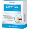 Opakowanie suplementu diety "Stawiflex Strong" na stawy, zawierającego glukozaminę, chondroitynę, boswellię serrata, imbir, witaminę C, kwas hialuronowy i mangan, z grafiką przedstawiającą staw kolanowy. Na opakowaniu widnieje logo "Starpharma" oraz infor