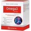 Opakowanie suplementu diety "Omega 3 Strong" marki Starpharma zawiera informacje o wysokiej zawartości kwasów tłuszczowych Omega-3 oraz naturalnej witaminie E, a także ilustrację przedstawiającą schematyczny obraz mózgu i układu nerwowego. Na opakowaniu w