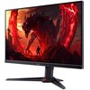 Monitor marki Acer z wyświetlaczem przedstawiającym grafikę z czerwonym smokiem i postacią na tle ognistego krajobrazu. Na ramce monitora widoczne jest logo "acer".