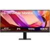 Monitor LG UltraWide z cienkimi ramkami, wyświetlający kolorową grafikę z tekstem: "LG UltraWide Monitor". Na dole ekranu widoczne są napisy: "WFHD Bezel-less Screen", "IPS", "100Hz", "HDR 10".