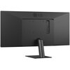 Czarny monitor LG UltraWide widziany od tyłu, z widocznym logo LG na górze oraz złączami na panelu tylnym. Monitor jest zamontowany na prostokątnej podstawie.