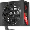 Czarny zasilacz komputerowy z widocznym wentylatorem i logo smoka na kratce. Na boku zasilacza znajduje się czerwony panel z napisami: "REDRAGON", "80 Plus Bronze", "750W", "GUARD".
