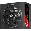 Czarny zasilacz komputerowy z widocznym wentylatorem i logo smoka na kratce. Na boku zasilacza znajduje się napis "REDRAGON", oznaczenie "80 Plus Gold" oraz "1000W ATX3.1".