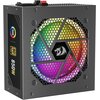 Zasilacz komputerowy z widocznym wentylatorem pod siatkową osłoną, podświetlanym w kolorach tęczy. Na obudowie znajdują się napisy: "RGB Full Function", "80 Plus Gold", "850W" oraz logo przedstawiające smoka.
