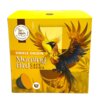 Opakowanie kapsułek "Morning Bird Cafe Crema" z grafiką kolorowego ptaka na żółtym tle, zawiera napis "SINGLE ORIGIN" oraz symbol z napisem "Wymiana Niefinansowa Kontrolowana". Na dole widoczna jest kapsułka oraz liczba "10".