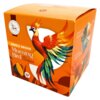 Pomarańczowe opakowanie z kolorowym ptakiem, zawiera napisy: "SINGLE ORIGIN Morning Bird ORO HARMONY" oraz "CZEKOLADA DESEROWA SŁODKIE WINOGRONO". Widoczne jest także logo z napisem "WYPALANA METODAMI RZEMIEŚLNICZYMI".