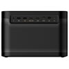 Czarny projektor z widocznymi portami: gniazdo słuchawkowe, dwa porty USB, HDMI/eARC, HDMI, S/PDIF, LAN i DC. Obudowa ma perforowaną powierzchnię, a porty są oznaczone złotymi napisami.