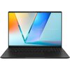 Laptop z otwartym ekranem wyświetlającym kolorową grafikę z napisem "ASUS VIVOBOOK". Klawiatura jest widoczna na dole zdjęcia.