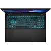 Na zdjęciu widoczny jest otwarty laptop z podświetlaną klawiaturą w kolorze niebieskim oraz dużym touchpadem poniżej. Na ekranie widać dynamiczny, kolorowy wzór z logo ASUS.