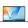 Na zdjęciu widoczny jest laptop z ekranem wyświetlającym kolorową grafikę z napisem "ASUS VIVOBOOK". Na dolnej ramce ekranu znajduje się logo "ASUS".