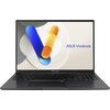 Na zdjęciu widoczny jest laptop z otwartym ekranem, na którym wyświetlany jest kolorowy wzór z napisem "ASUS Vivobook". Na dolnej ramce ekranu znajduje się logo "ASUS Vivobook".