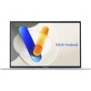Laptop z wyświetlaczem pokazującym kolorową grafikę z abstrakcyjnymi kształtami oraz napisem "ASUS Vivobook". Na dolnej ramce ekranu widoczny jest napis "ASUS Vivobook".