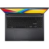 Laptop z widoczną klawiaturą i touchpadem, na ekranie wyświetla się kolorowy pasek z napisem "ASUS Vivobook". Klawiatura zawiera pełny zestaw klawiszy, w tym klawiaturę numeryczną.