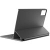 Szare etui z klawiaturą do IdeaTab Lenovo, widoczne od tyłu, z wycięciem na aparat i logo "Lenovo" na tylnej części. Klawiatura jest zintegrowana z etui, które ma funkcję stojaka.