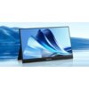 Monitor ZEUSLAP ZP156K 15" wyświetla abstrakcyjną grafikę w odcieniach niebieskiego i białego. Na dolnej ramce widoczne jest logo "ZEUSLAP".