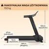 Czarna bieżnia elektryczna z widocznymi wymiarami: 67 cm szerokości, 16 cm wysokości, 149 cm długości, 122 cm wysokości. Na górze znajduje się napis "MAKSYMALNA WAGA UŻYTKOWNIKA 102 kg".