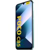 Smartfon z dużym ekranem, na którym widnieje napis "POCO C85" w żółtym kolorze, a w górnej części ekranu znajduje się małe logo "POCO". Obudowa telefonu ma zielony kolor, a na boku widoczne są przyciski.