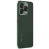 Zielony smartfon z trzema aparatami w kwadratowym module, z widocznym napisem "50MP AI Camera" obok obiektywów. Na obudowie znajduje się logo "ZTE" oraz oznaczenia CE i modelu "Model: ZTE V70".