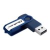 Na zdjęciu znajduje się niebieski pendrive z metalową obrotową osłoną, na której widnieje logo "QOLTEC". Pendrive jest częściowo wysunięty, ukazując złącze USB.